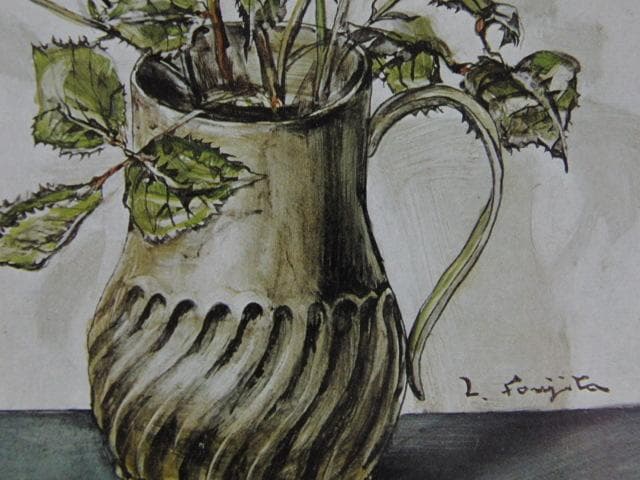 藤田嗣治、【ばら】、希少な限定額装用画集画、新品高級額 額装付