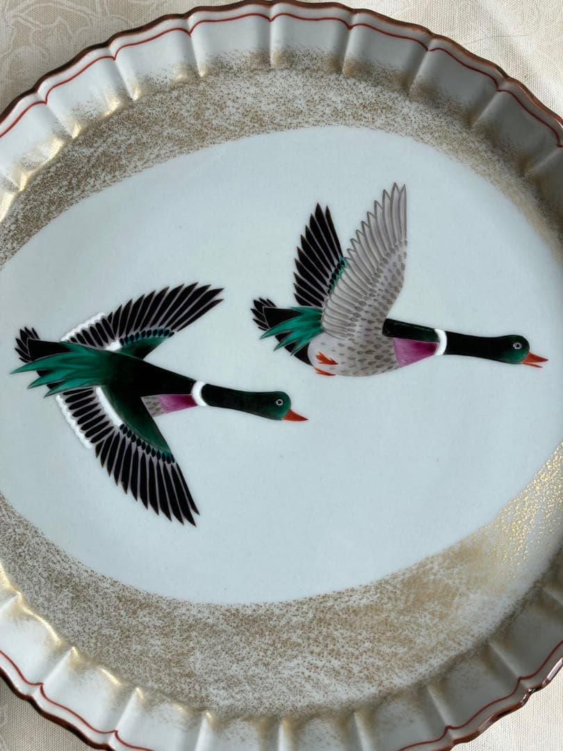 九谷焼　飾皿　泰山　鴨