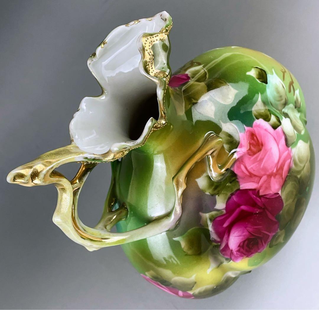 【美品】オールドノリタケ 22.8㎝ 薔薇文花瓶 金彩 バラ図 ばら 水差し