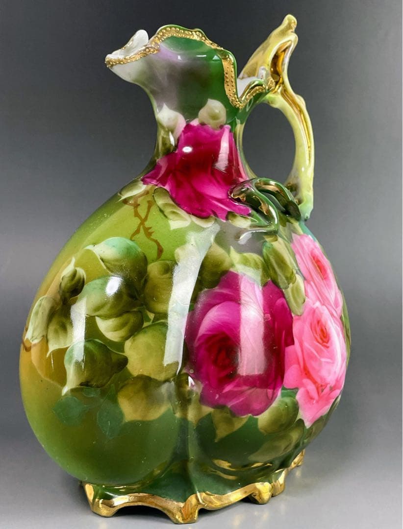 【美品】オールドノリタケ 22.8㎝ 薔薇文花瓶 金彩 バラ図 ばら 水差し