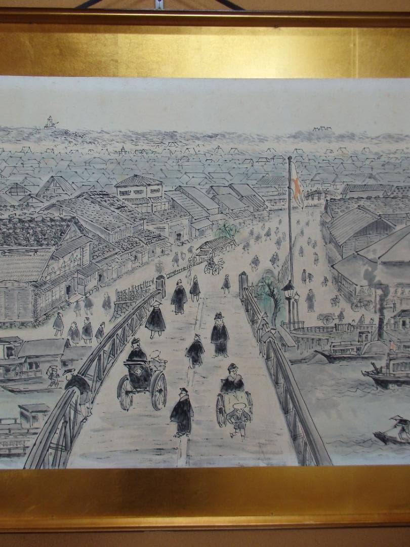 逸品 高橋五仙子『萬代橋』思い出の新潟百景　貴重　紙本　 直筆本物保証 扁額