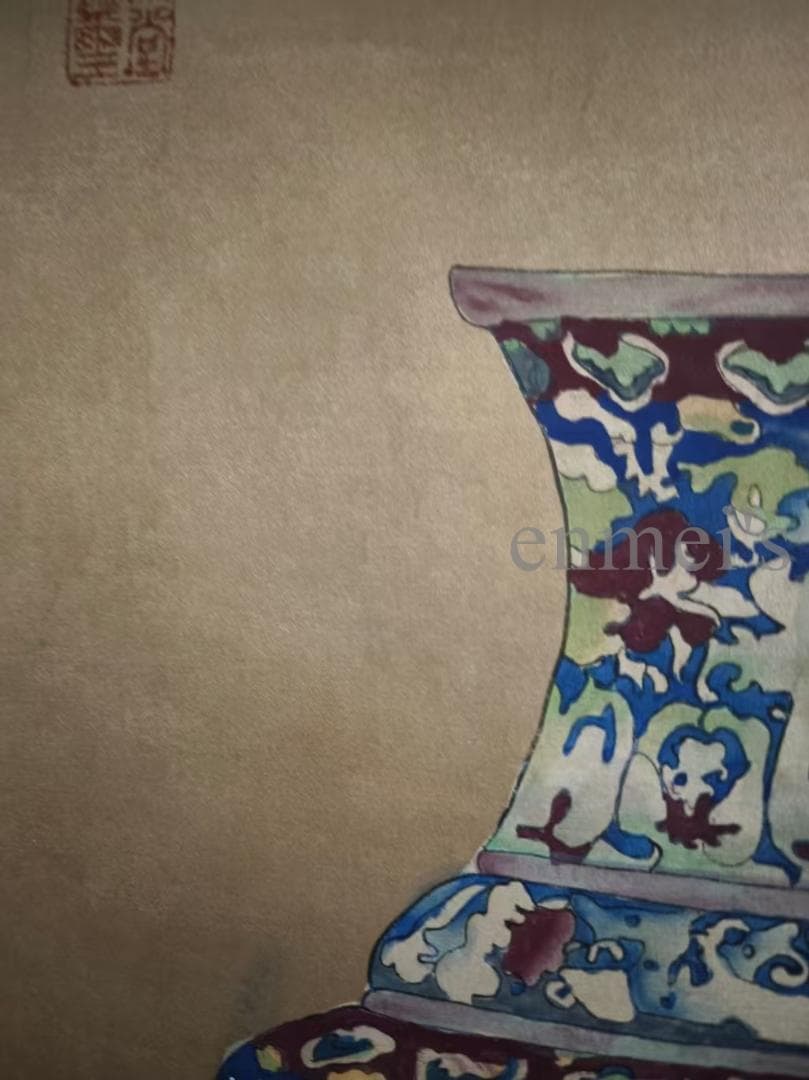 中国古美術 近代 絹本手描き 郎世寧 博古瓶図 三尺 牙軸 肉筆 古玩 中堂画