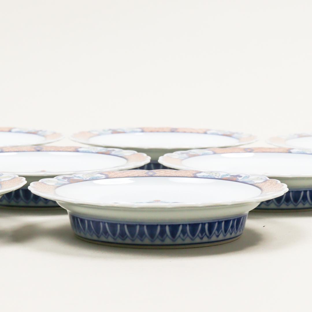 今泉今右衛門 色鍋島渕地紋銘々皿 9客 高台皿