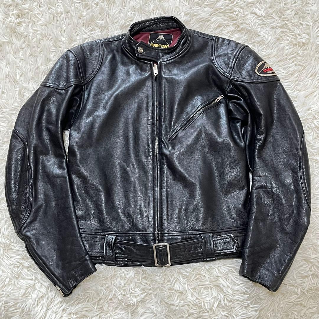 【美品】クシタニ　シングルライダースジャケット　ラムレザー　ワッペン　ブラック