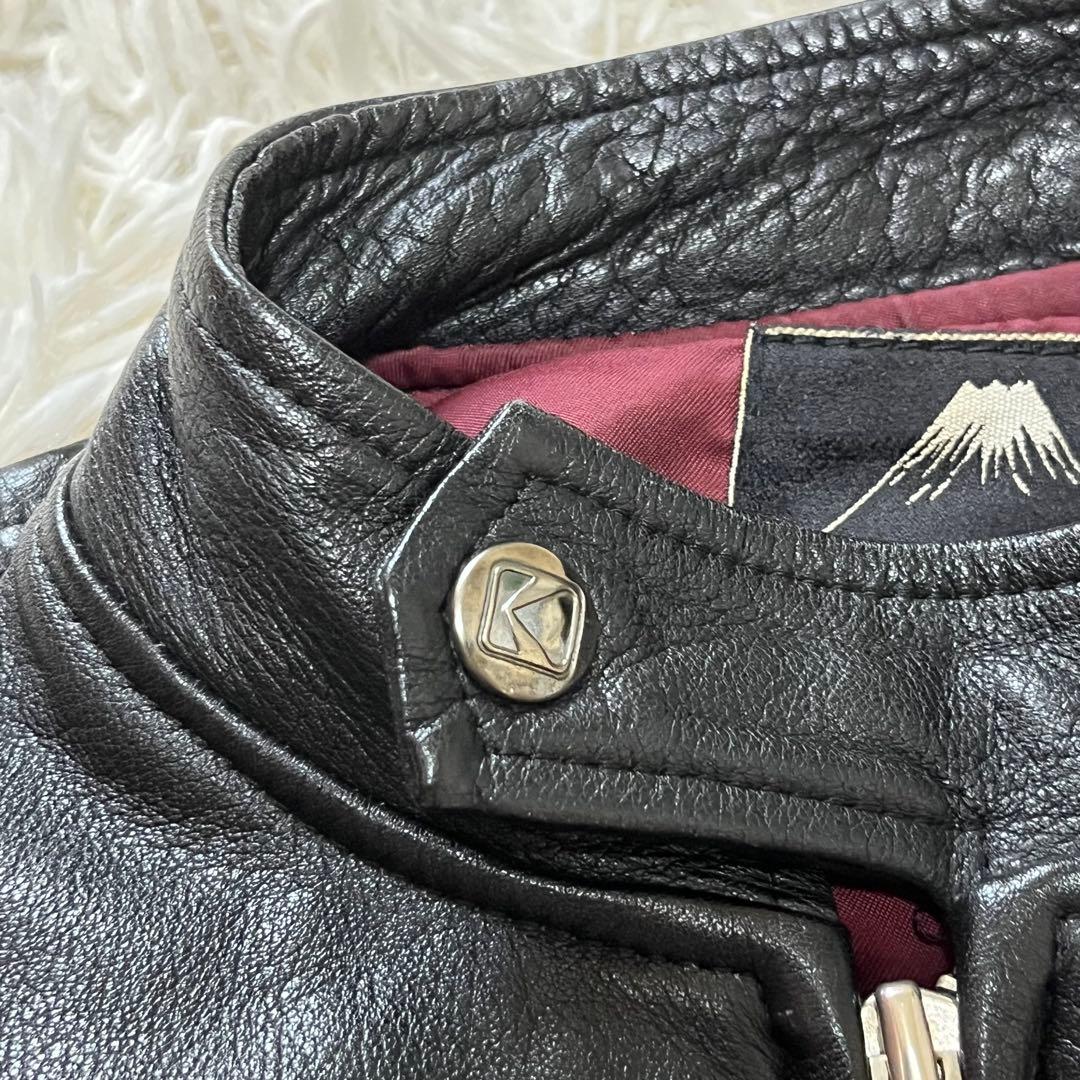 【美品】クシタニ　シングルライダースジャケット　ラムレザー　ワッペン　ブラック