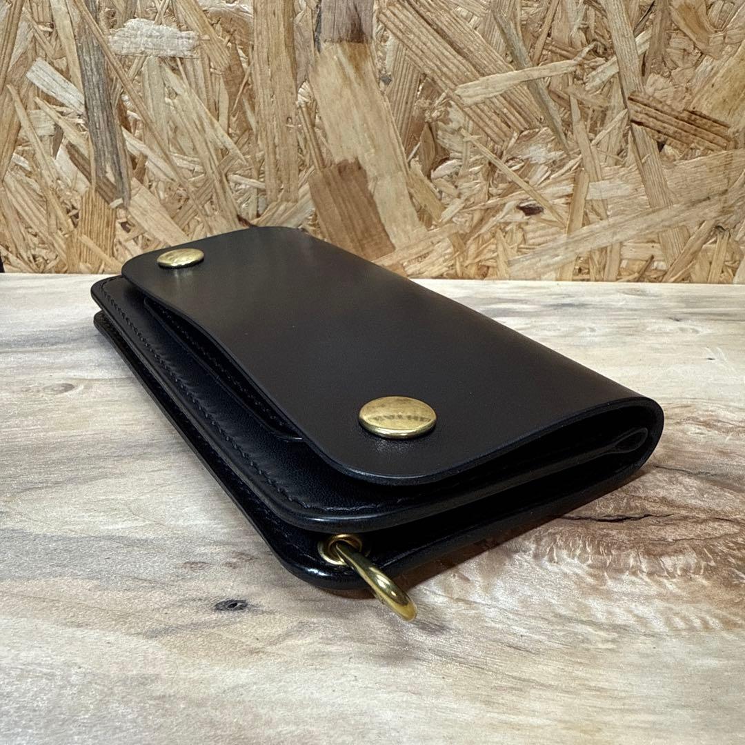 160 ミドル トラッカーウォレット スリム 2層 姫路レザー オイルレザー 黒