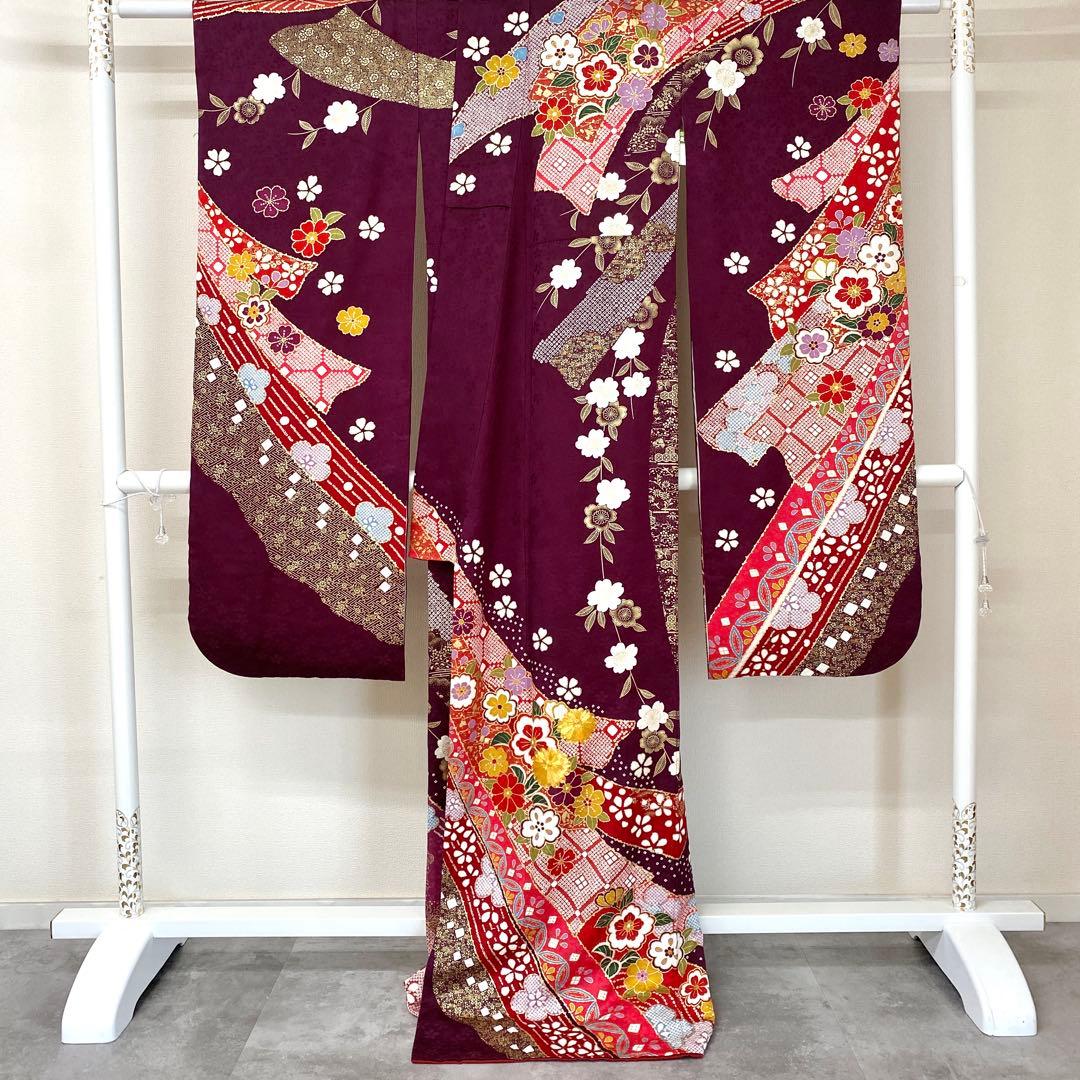 ⭐︎K0818 美品 正絹 振袖 レンタル店放出品 ガード加工 熨斗柄 紫 9号