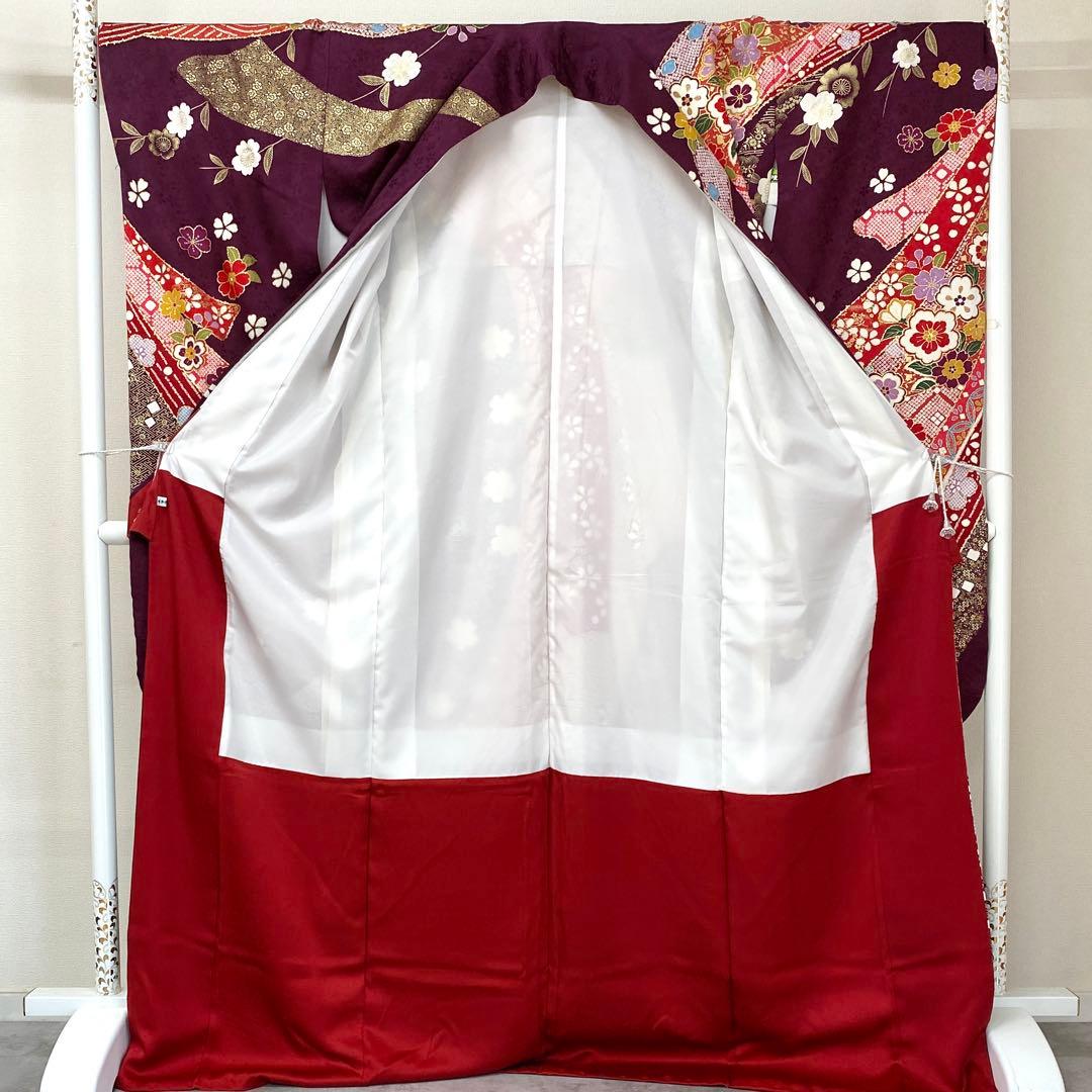 ⭐︎K0818 美品 正絹 振袖 レンタル店放出品 ガード加工 熨斗柄 紫 9号