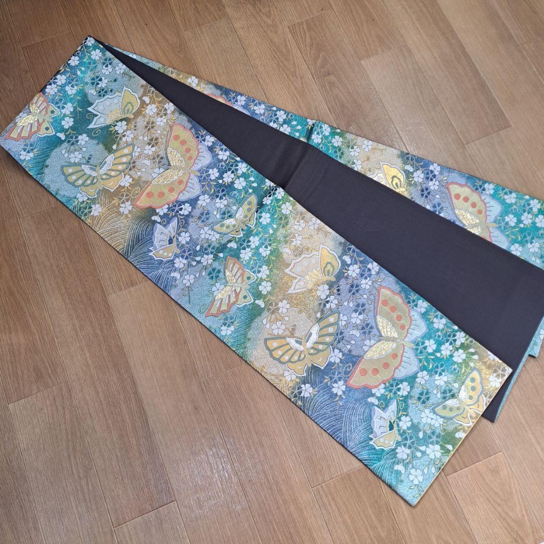 新品同様に近い フルセット 正絹振袖 黒地ラメ入りに紫桜柄 成人式 卒業式に最適