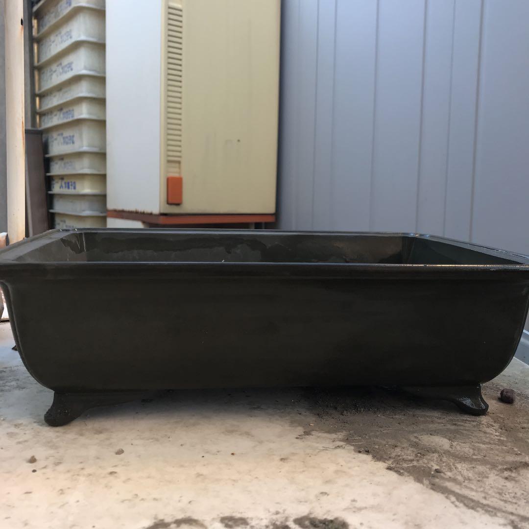 盆栽鉢　時代盆栽鉢水庄園緑泥雲足隅入長方鉢