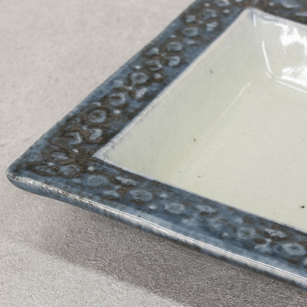 河井透 飾り皿「藍七宝紋角皿」22.5cm 共箱（河井武一の長男）河井寛次郎系統