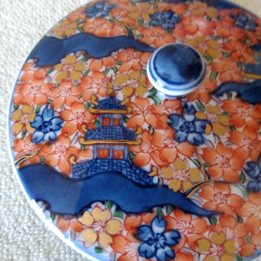 新春セール館林源右衛門作　染錦楼閣紋様蓋付湯呑