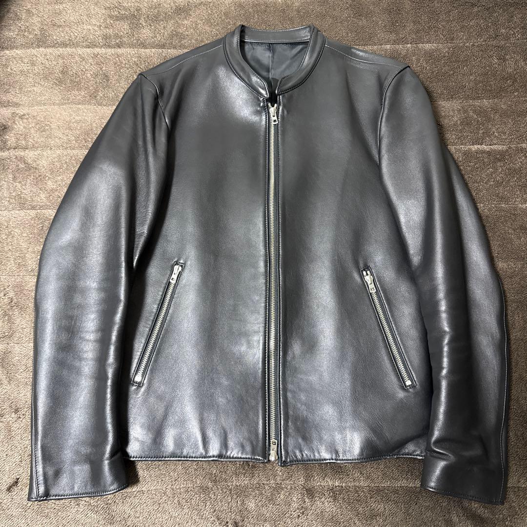 LIDNM ラムレザーシングルライダースジャケットブラック L