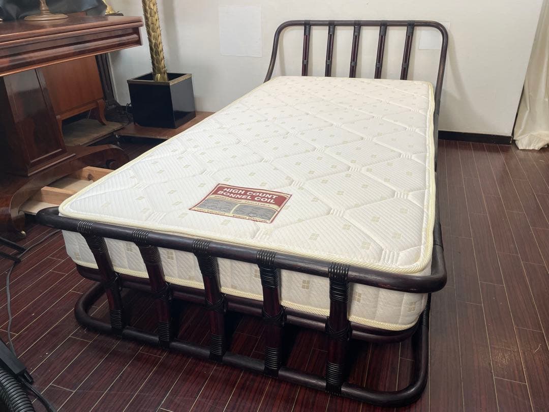 ワイ・エム・ケー長岡 ラタン シングルベッド 籐 分割式 すのこ状 マットレス