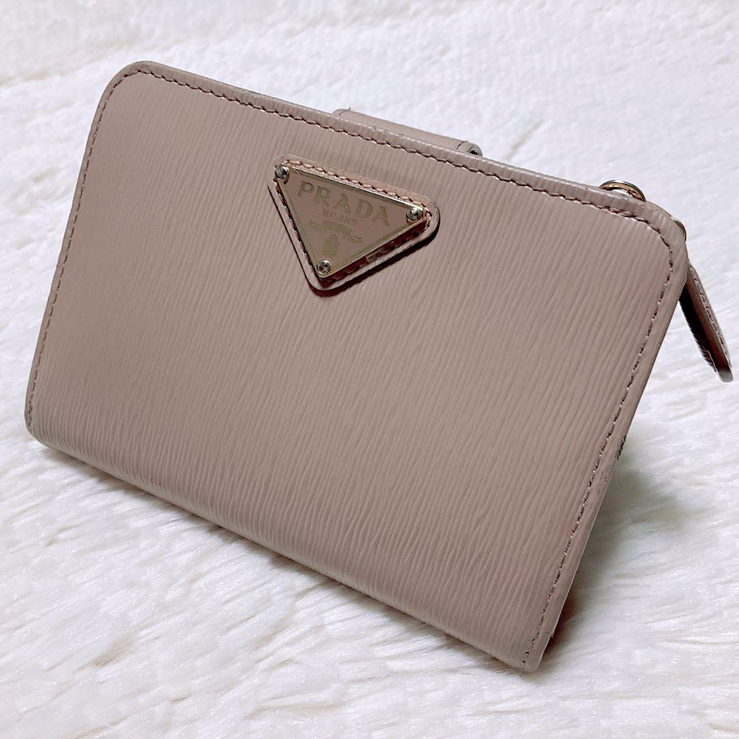 ♡美品♡プラダ 二つ折り財布 サフィアーノレザー 三角ロゴ L字ファスナー