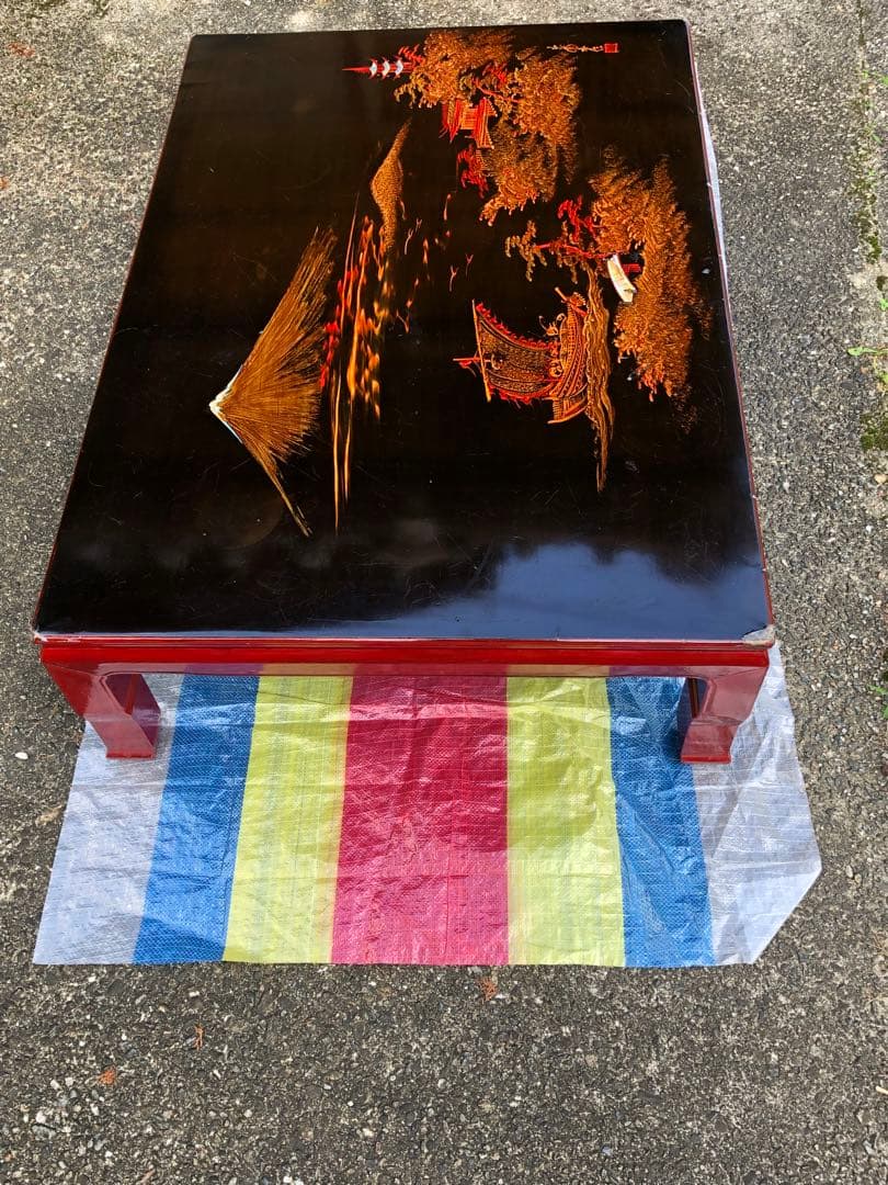 アンティーク家具　座卓 ちゃぶ台 風景画デザイン　豪華　レトロ