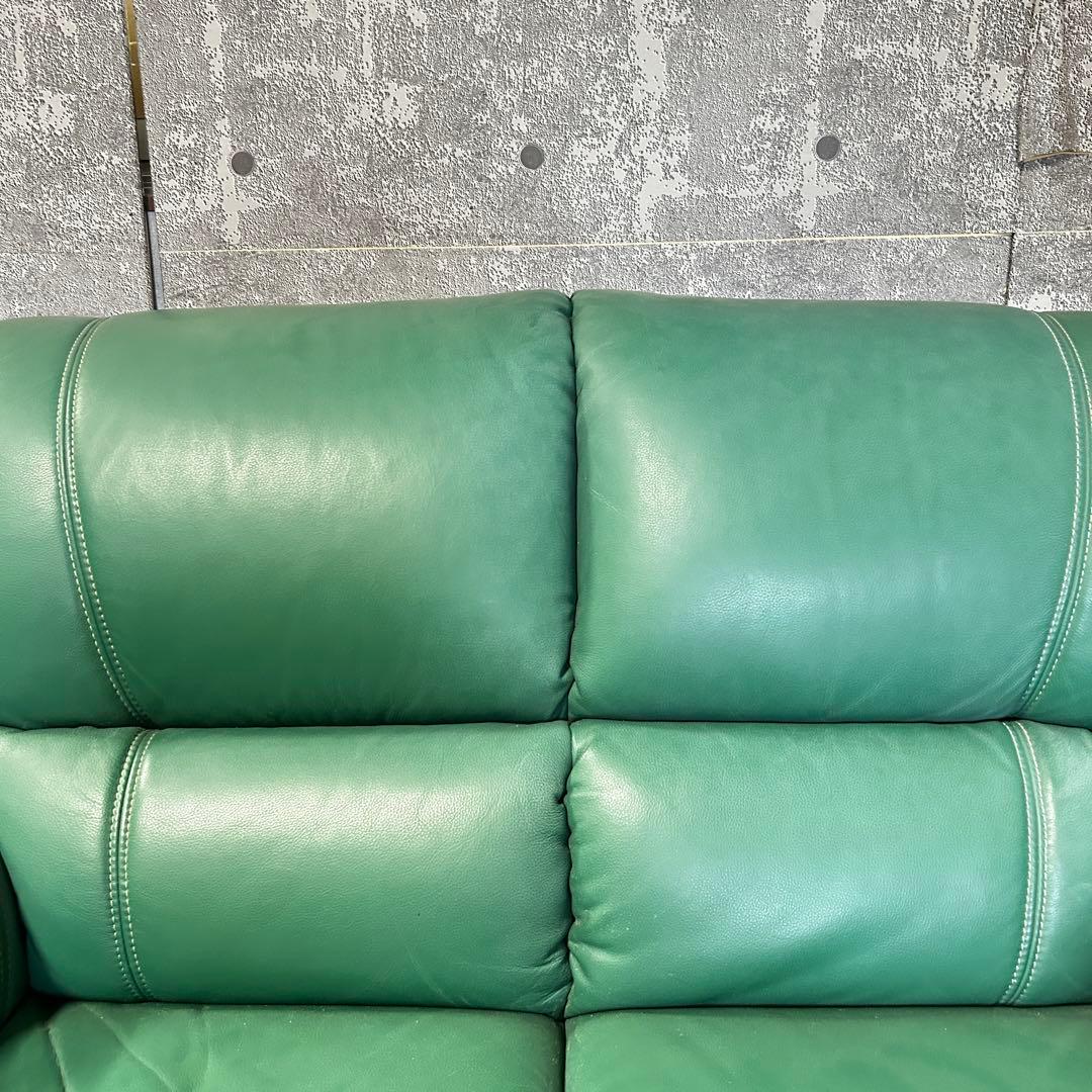 ask꧁革素材꧂2人掛けアームソファ1脚 グリーン レザー 合成皮革 応接