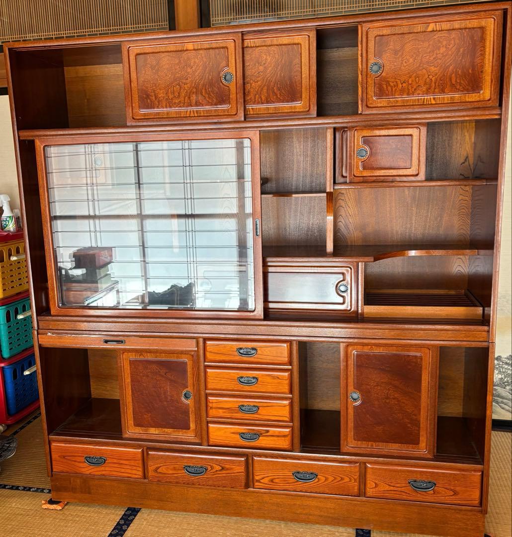 最終値下げ⭐️茶箪笥 茶棚 水箪笥 昭和レトロ 飾り棚 ケヤキ 漆塗り 2段重ね