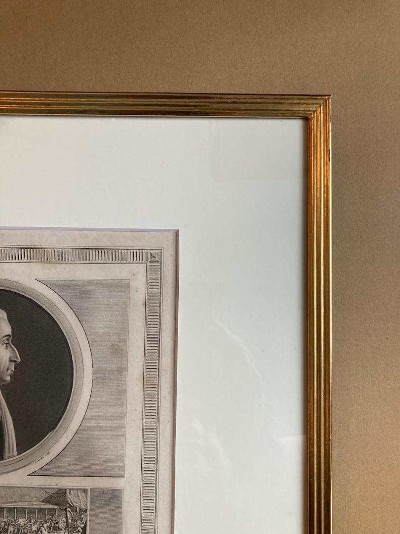 フランスアンティーク　フランス革命期に活躍した天文学者でパリ市長の肖像エッチング