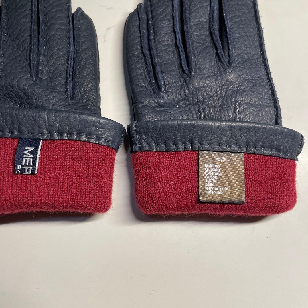 MEROLA ペッカリー革 ネイビー（紺色）ライニング有り　カシミア100%