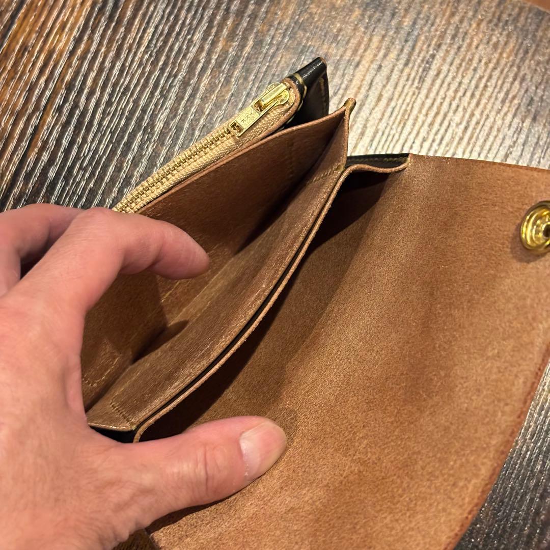 栃木レザー　ミドル　トラッカーウォレット　茶芯ブラック 3層