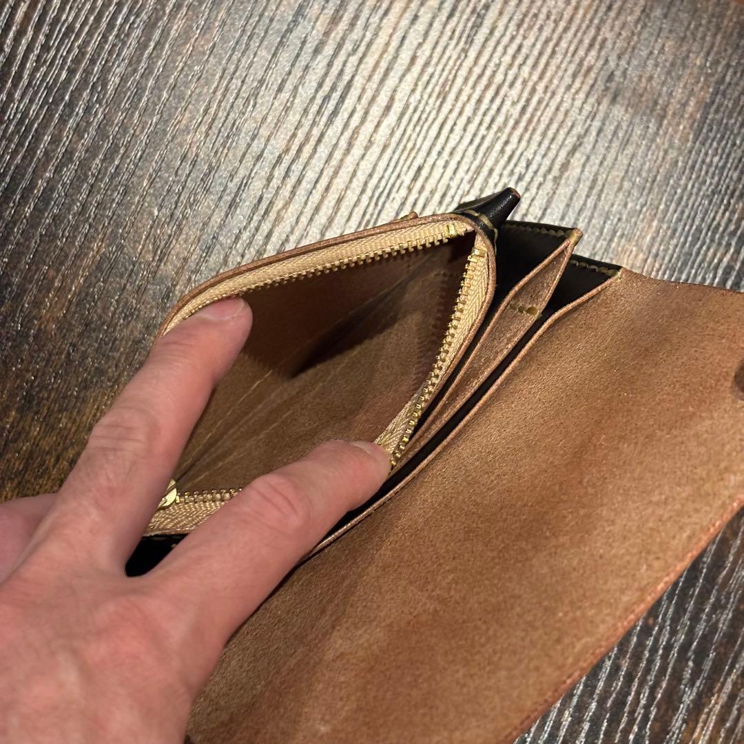 栃木レザー　ミドル　トラッカーウォレット　茶芯ブラック 3層