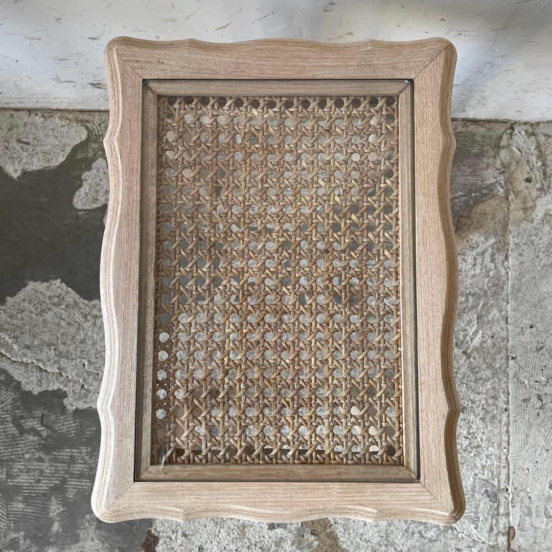 ガラストップサイドテーブル ガラストップベッドサイドテーブル　小　猫脚　剥離