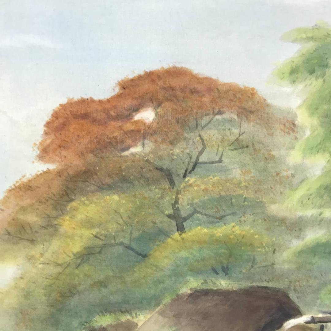 【真作】堀江春斎/秋聲/秋景山水図/横物/掛軸/名家伝来/AD-165