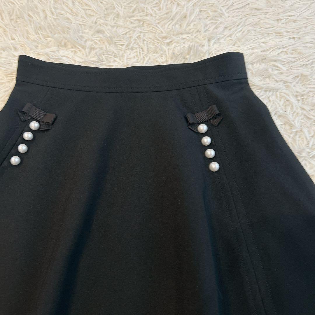 2023年モデル★エムズグレイシー　フレアスカート　パール　リボン　黒　40