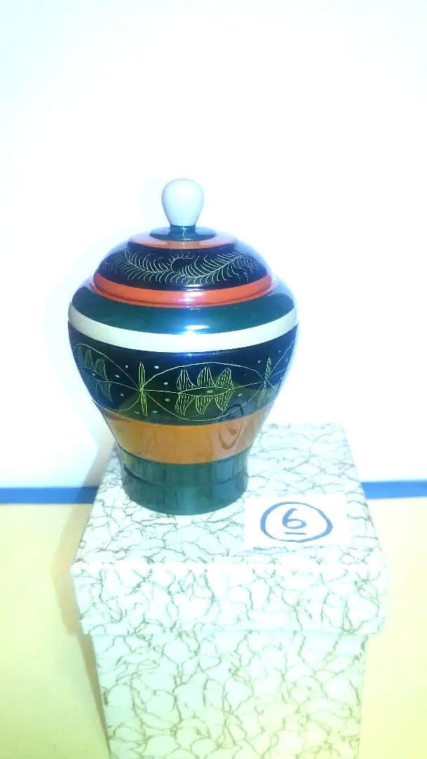 煙草盆用、刻み入れ、独楽塗、キンマ彫、木製、6番