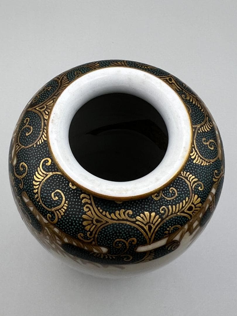 【海】江戸後期　久谷焼　竹花文上級金彩花瓶　谷口在銘　骨董品　時代品 美術品