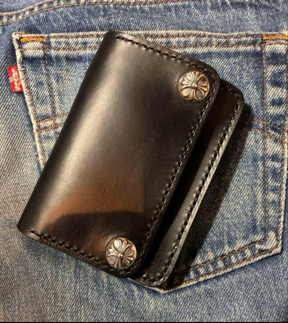 ショートサイズ　シュリンクレザー　シルバー925クロスボールコンチョカスタム