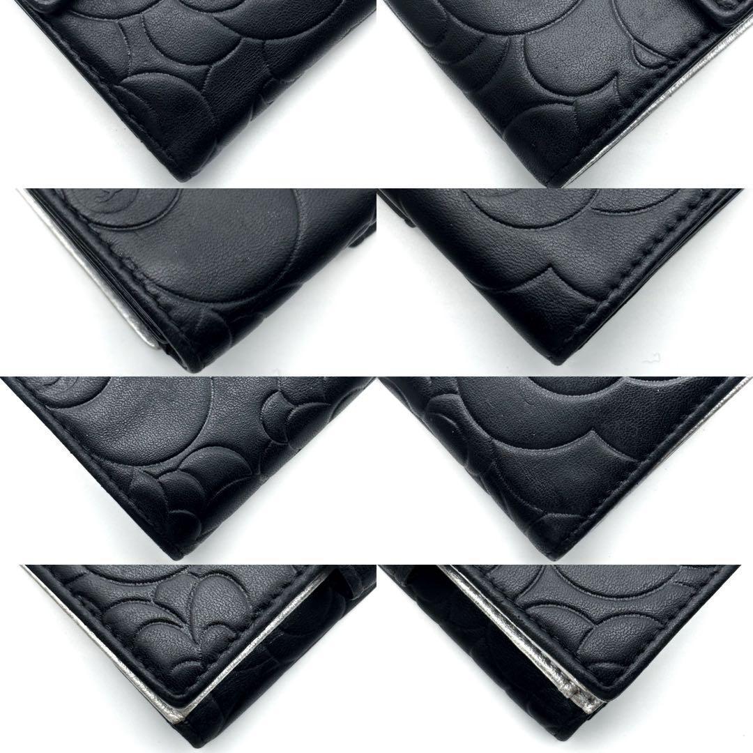 【美品✨】シャネル 財布 カメリア 型押し Wホック 二つ折