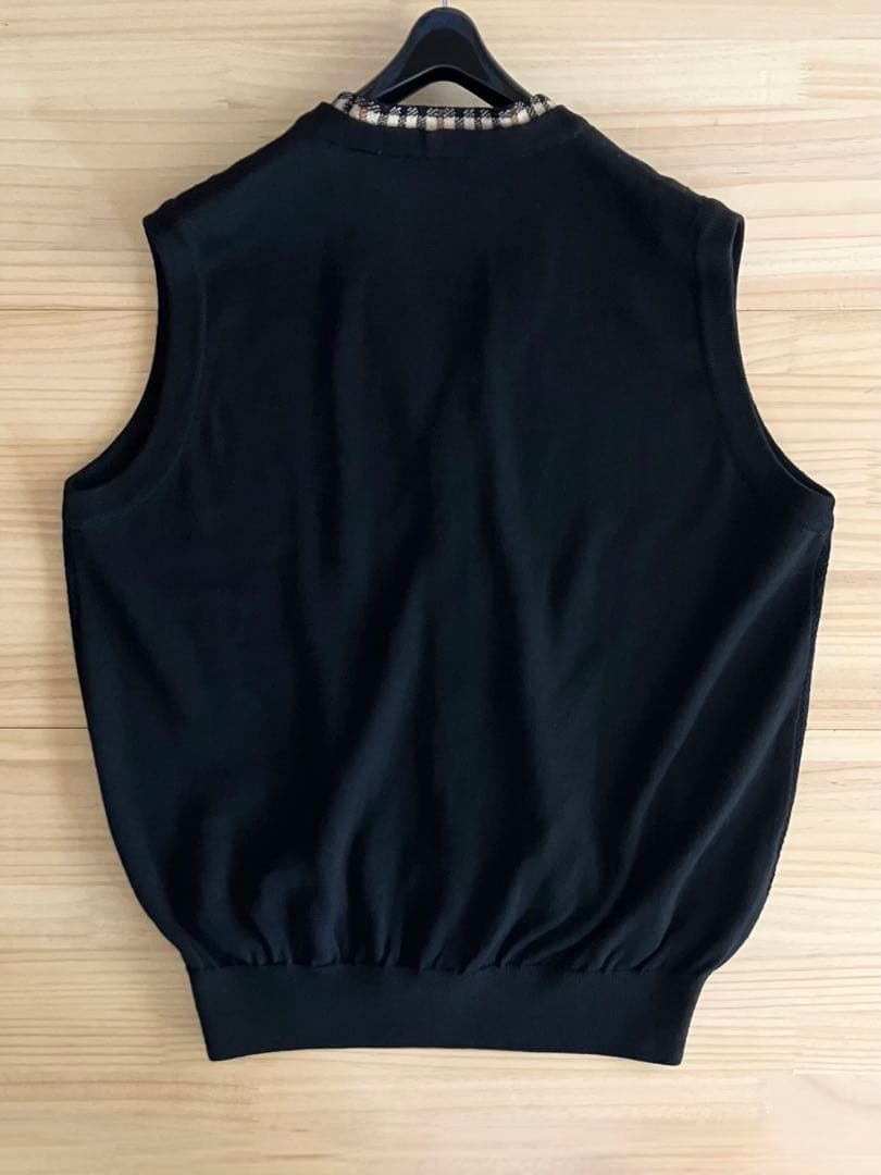 美品 DAKS ダックス ウール ニット ベスト ブラック ハウスチェック L