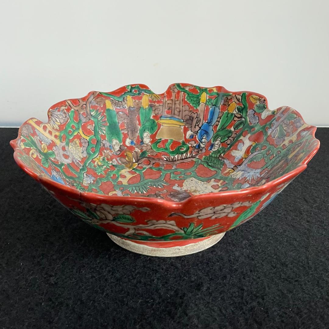 青木木米 赤絵菓子鉢 京焼 共箱 鉢 百寿老人紋 金彩 旧家蔵出 江戸期 美品