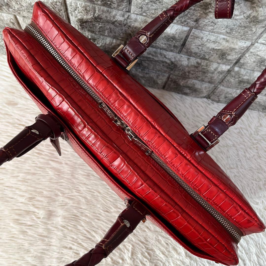 【美品】キーファーノイ　アモーレ　クロコ型押し　レザー　ブリーフケース