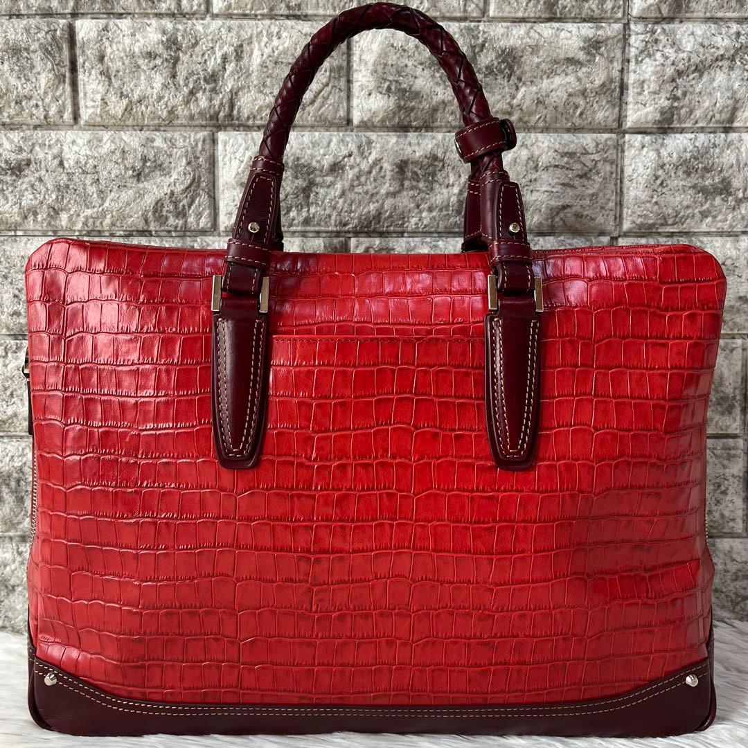 【美品】キーファーノイ　アモーレ　クロコ型押し　レザー　ブリーフケース