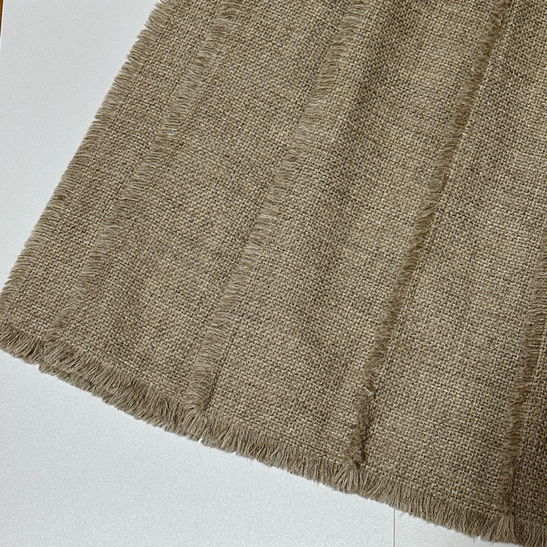 Drawer ウール シルク タック プリーツ フリンジ スカート 36