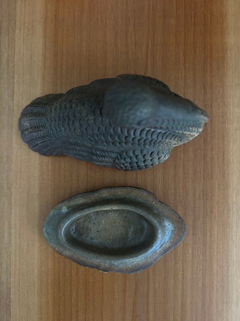 平川正二 鶴の香合 備前焼 香道具 箱あり 共布