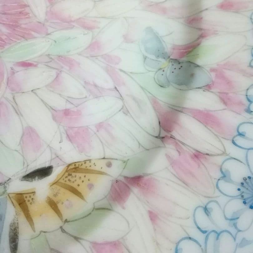 逸品　貴重里帰り名品　中島造　華蝶紋彩色鑑賞皿　横浜焼　オールドニッポン　和骨董