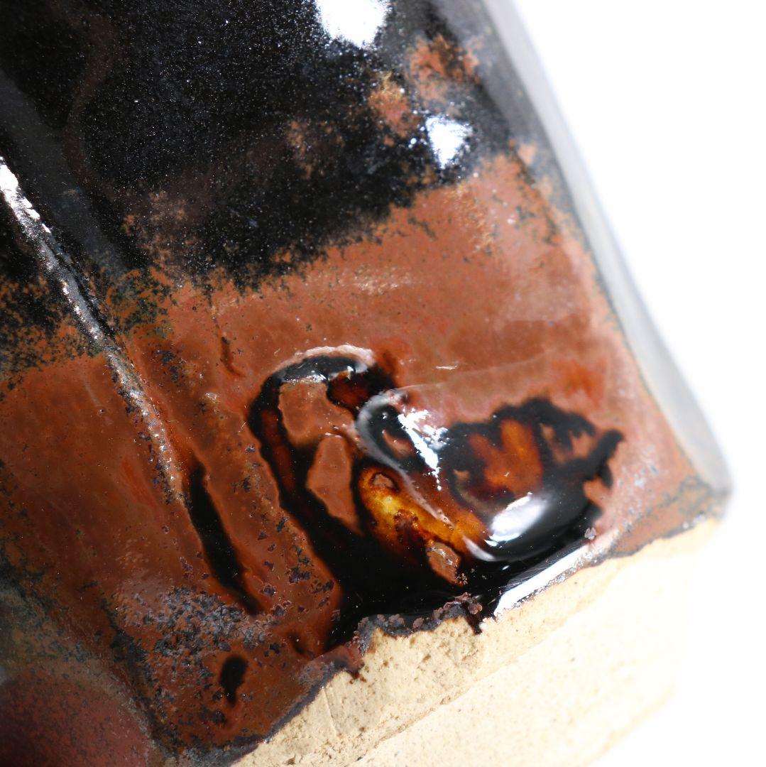 忍冬庵 佐藤和子作 織部焼 肩衝茶入 仕覆付 茶道具 共箱　V909