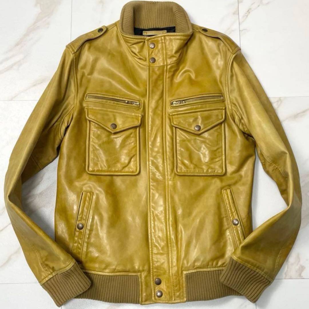 【希少色 XL】アヴィレックス レザージャケット シングル ライダース イエロー