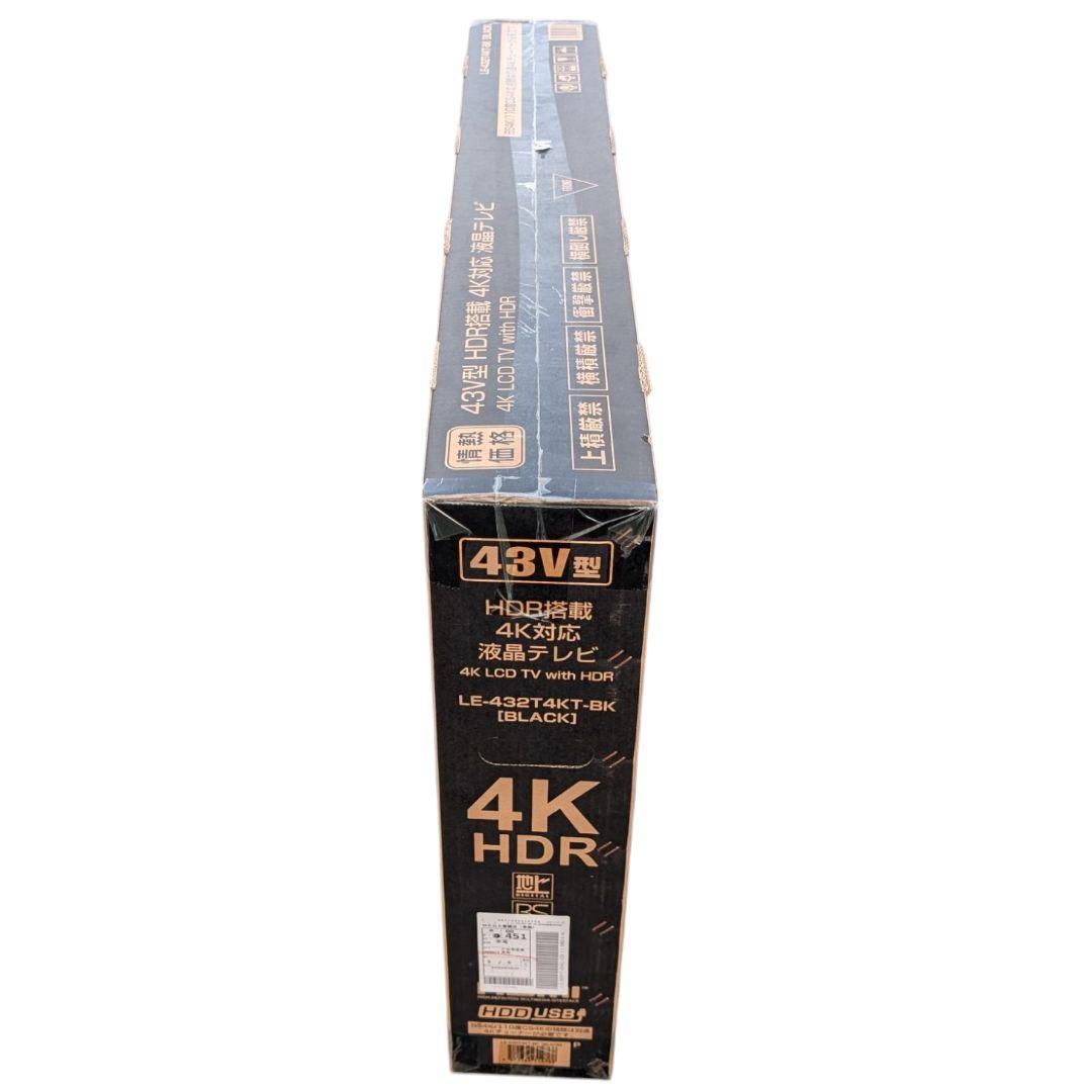 TEES 43V型HDR搭載4K液晶テレビ LE-432T4KT-BK 未使用品
