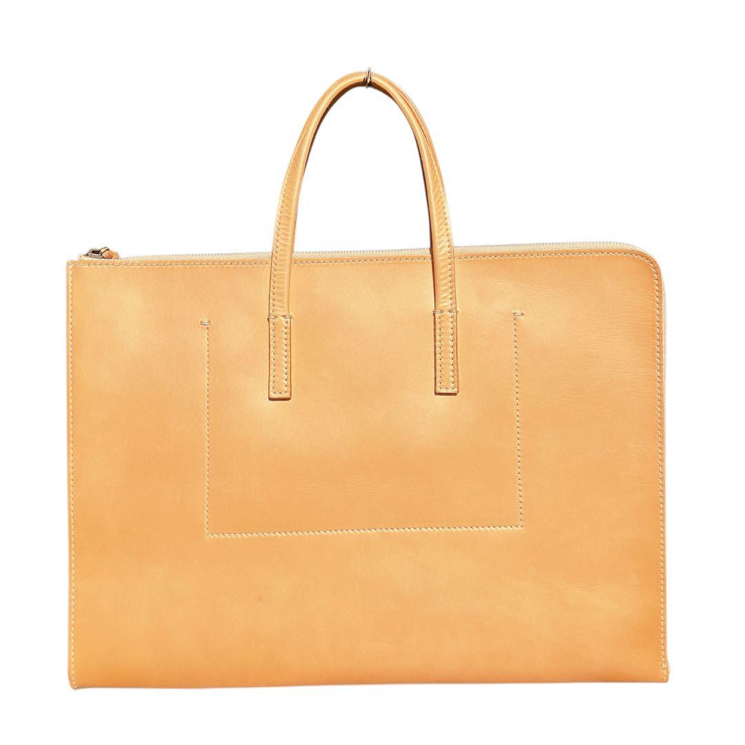 【genten】ブリーフケース　ヌメ革　ロゴ刻印　キャメル　ビジネスバッグ