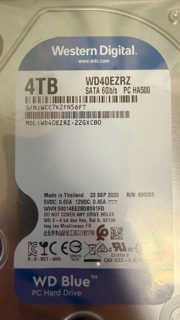 【未使用】WD Blue 4TB 内蔵HDD 3.5インチ WD40EZRZ