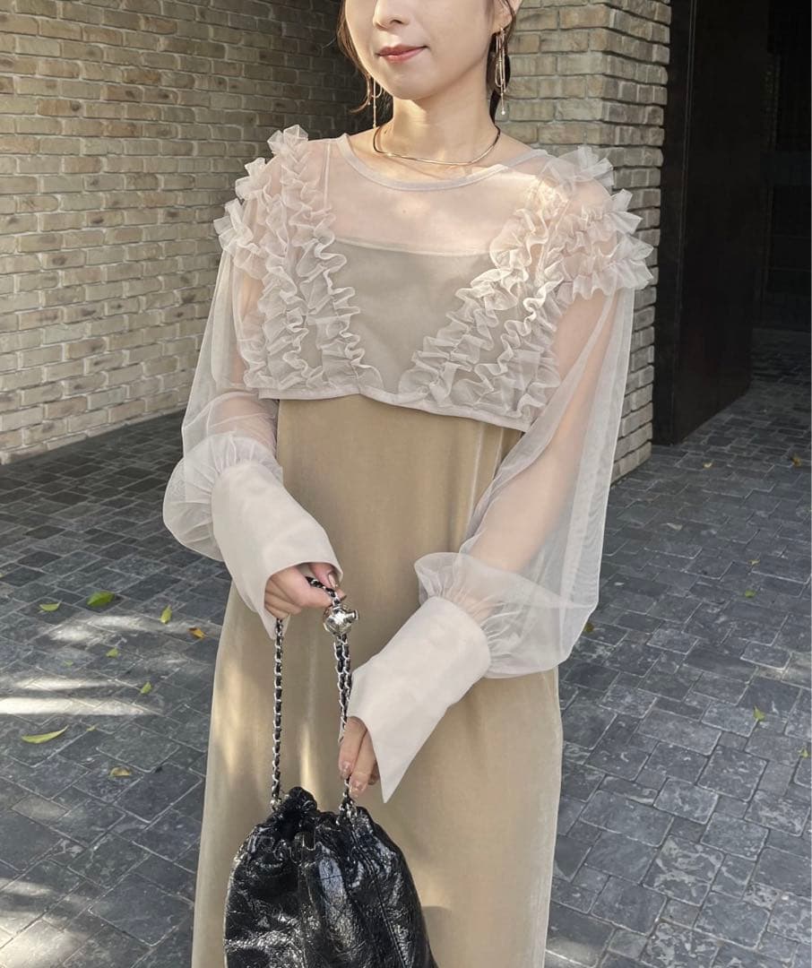 新品未使用 capricieux le'mage チュールフリルベロアワンピース