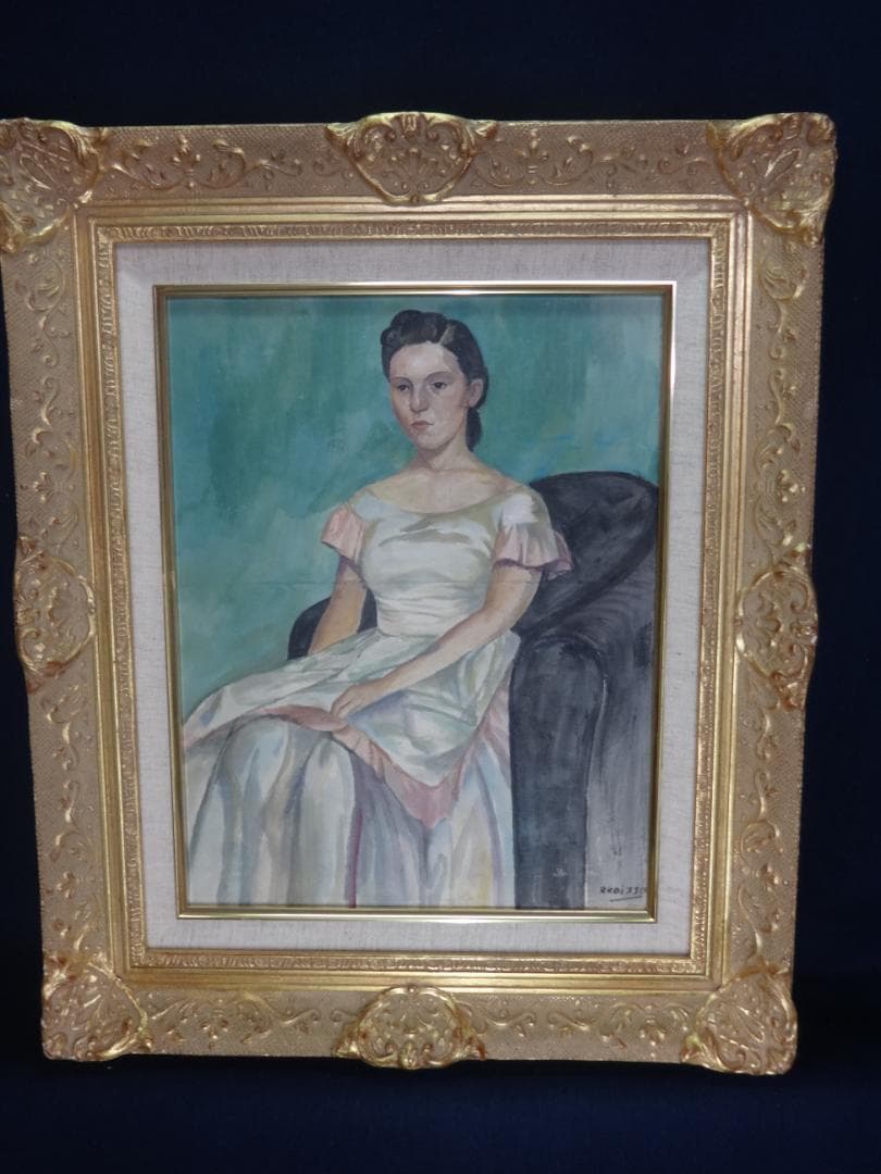 小磯良平 貴婦人・高級額装・肉筆 油彩画・美人画・印刷や写真ではない・kr91x