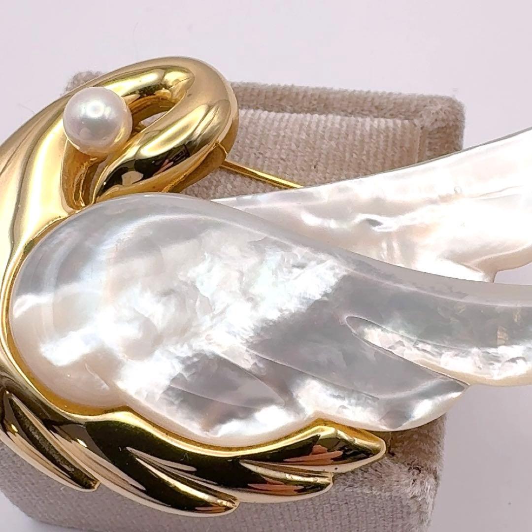 ⭐️SALE⭐【美品】タサキ　ブローチ　アコヤパール　白蝶貝　白鳥モチーフ