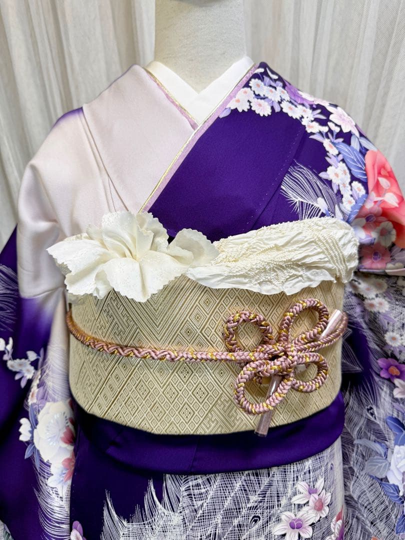 ❣️大特価❣️ 美品　正絹　振袖フルセット　新品長襦袢　成人式　青紫色　佐賀錦