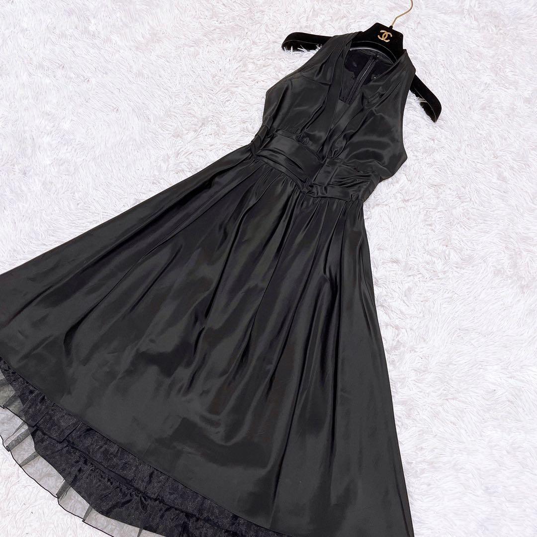 東京ソワール マリココウガ ホルターネック ドレス Vネック フレア 黒 38